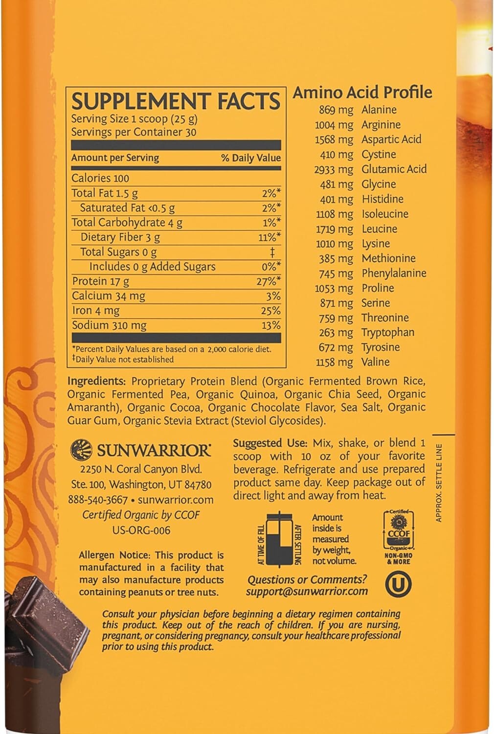 Sunwarrior Classic Plus Organic Vegan Protein Powder with BCAAs Pea Protein 750g