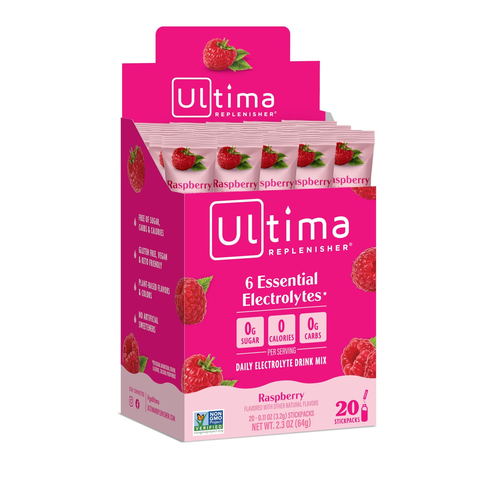 10/26 Ultima Replenisher, Electrolyte Hydration Drink Mix, Raspberry, 20 Count S