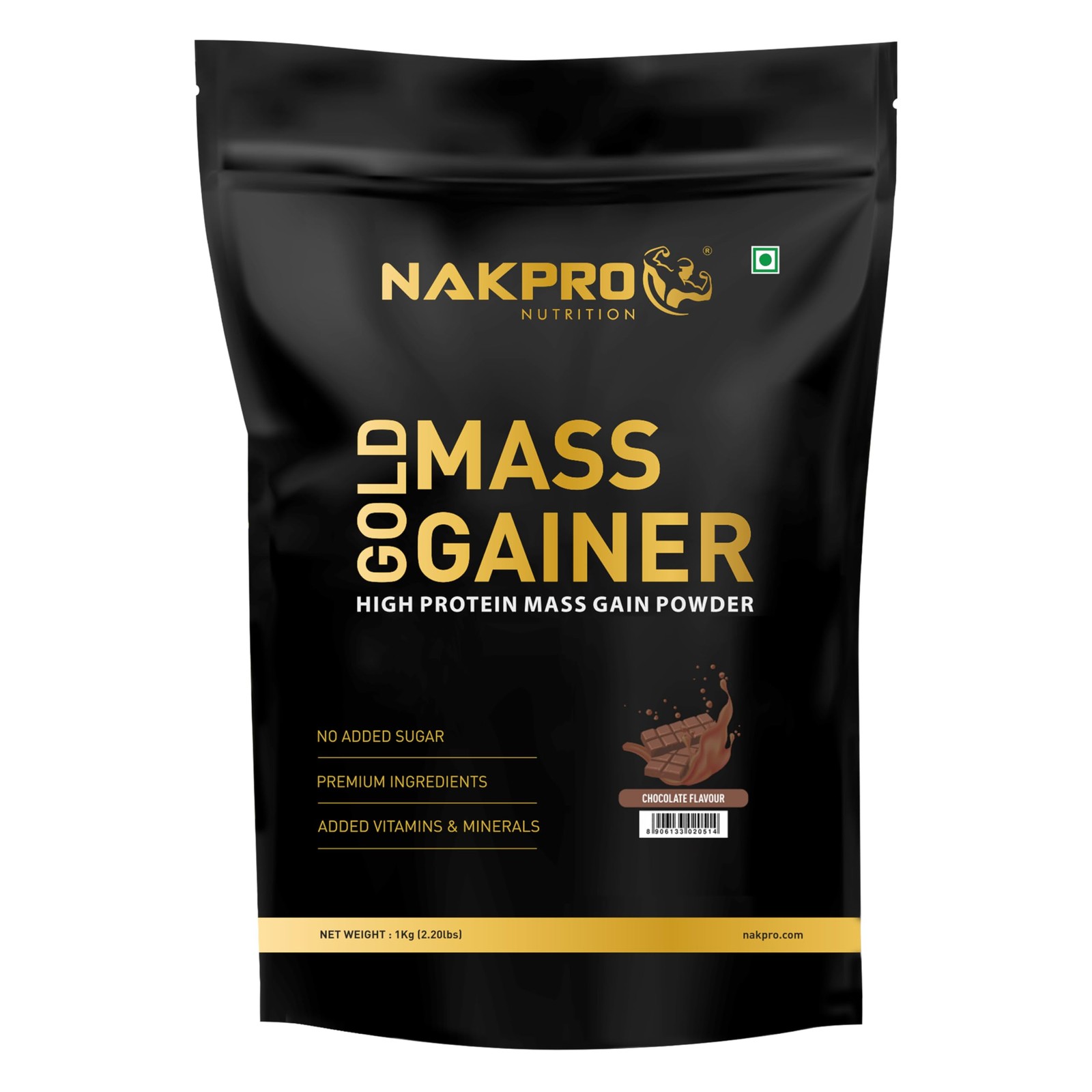 Nakpro Gold Mass Gainer Choco | 21g Protein, 68g Carb | 1kg