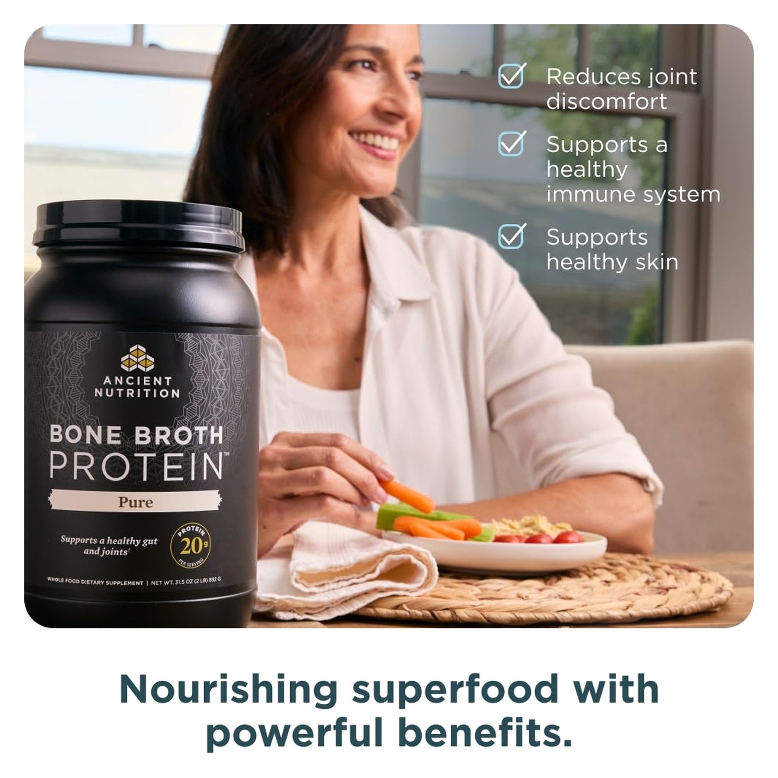 Ancient Nutrition Bone Broth Protein Powder 20g Collagen 40 Servi
