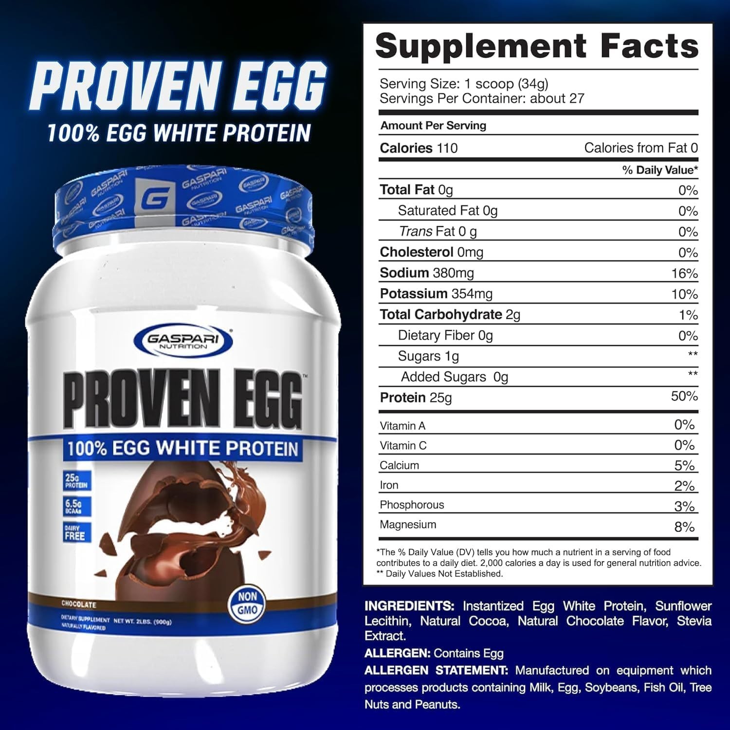 Proven Egg 100% Egg White Protein, 25g Protein, Keto Friendly – 1lb Chocolate