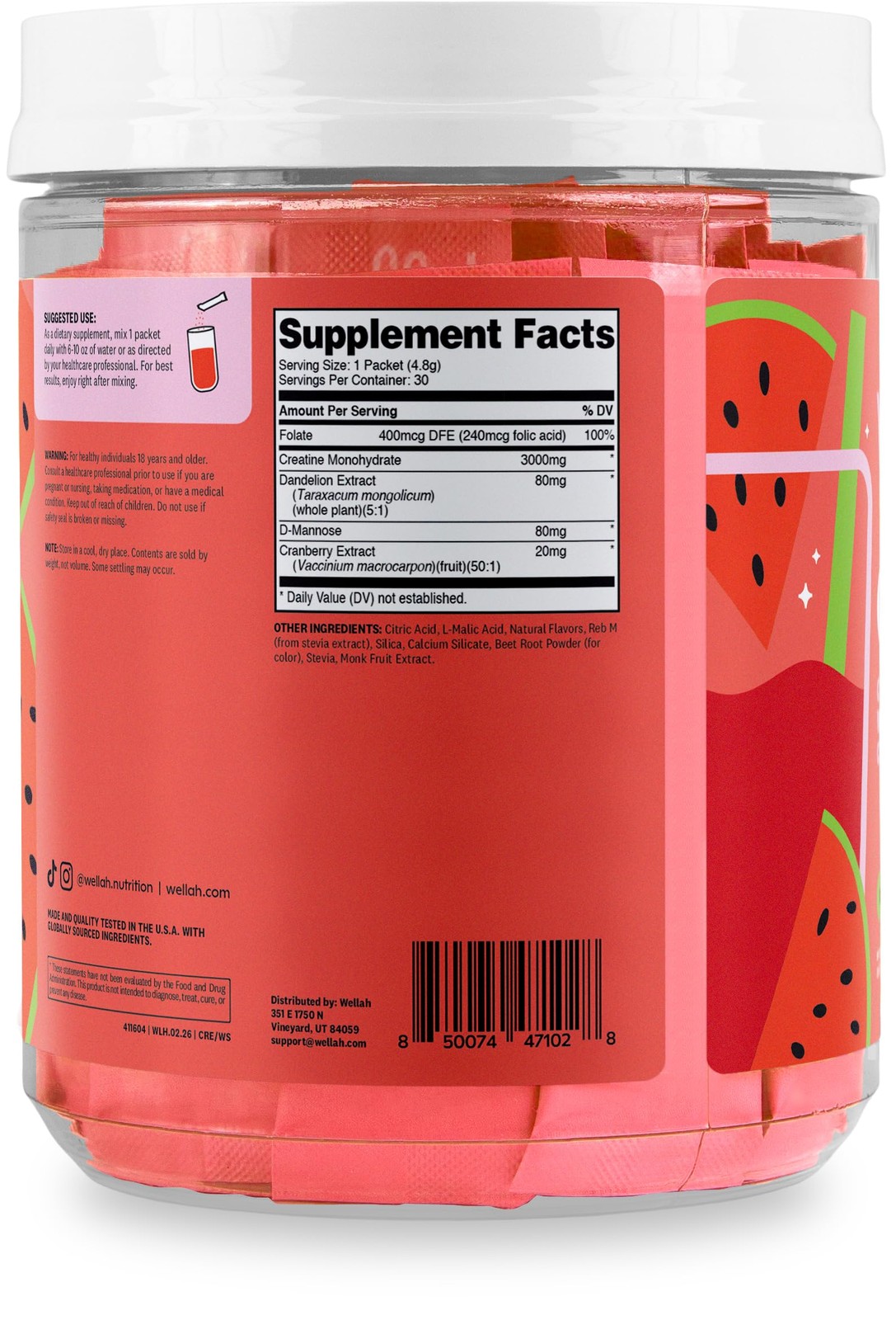 Wellah Creatine for Women (Watermelon Slush) 30 Stick 5.6 Ounce (Pack of 1)