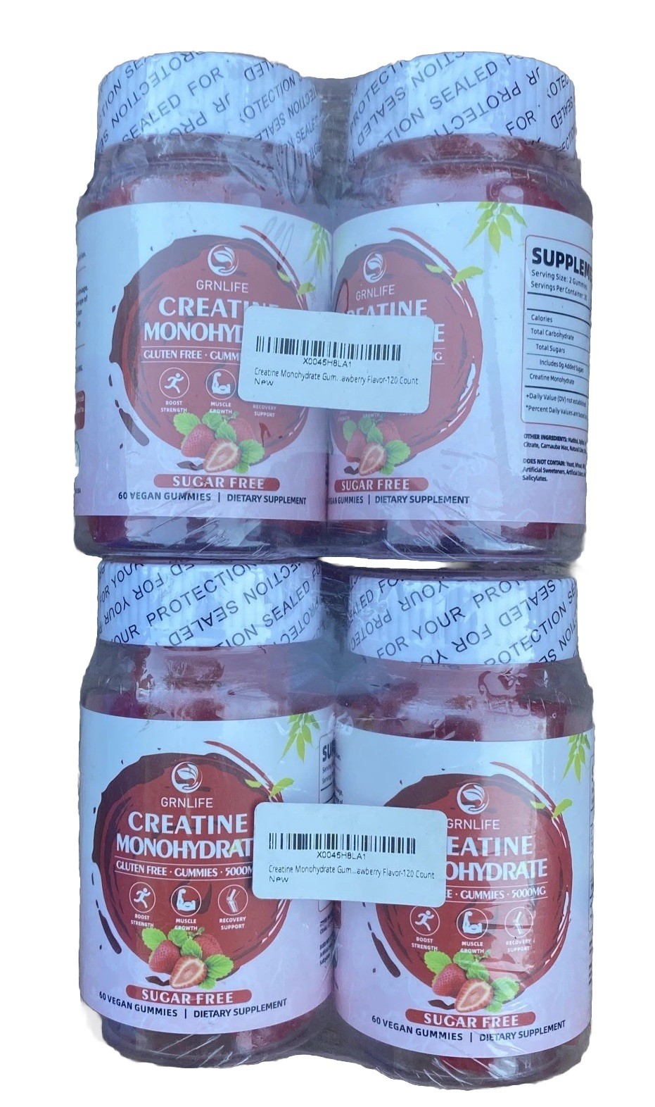 GRNLIFE Creatine Monohydrate Strawberry Flavor Gummies 60 Vegan Count Lot Of 4