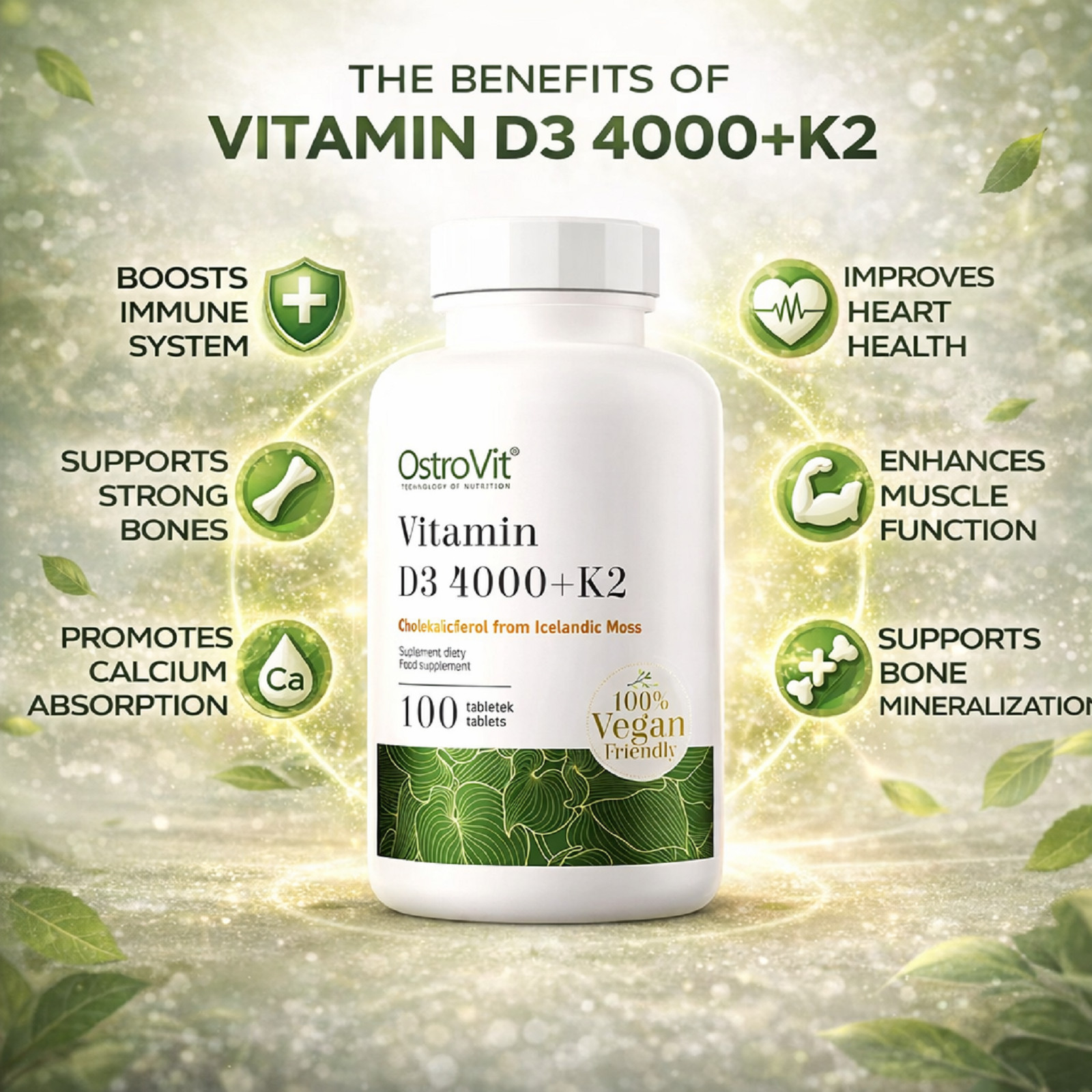 VITAMIN D3 4000 + K2 – 100-800 Tab -VEGAN- support immune system,muscle function