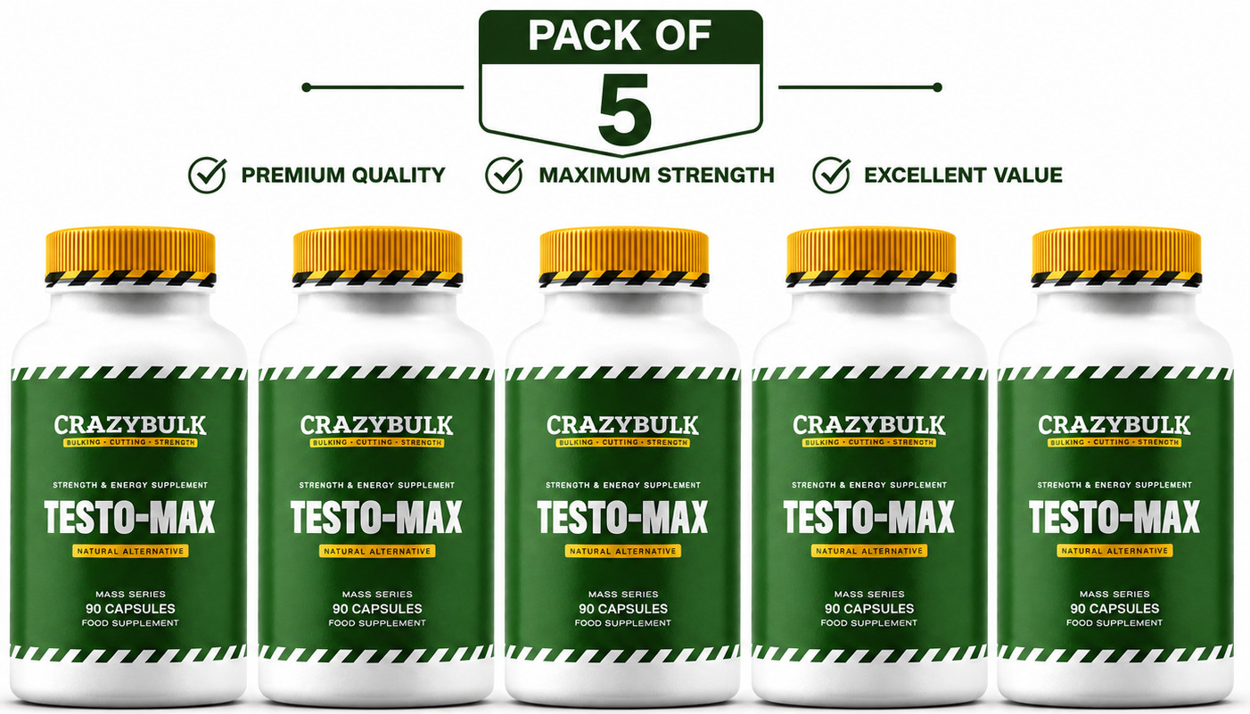 CrazyBulk Testo-Max Testosterone Booster – Bodybuilding Muscle Growth Pack Of 5