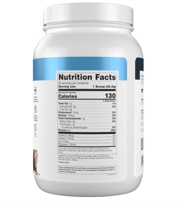 Transparent Labs Grass-Fed Whey Isolate, Milk Chocolate, 30 Servings