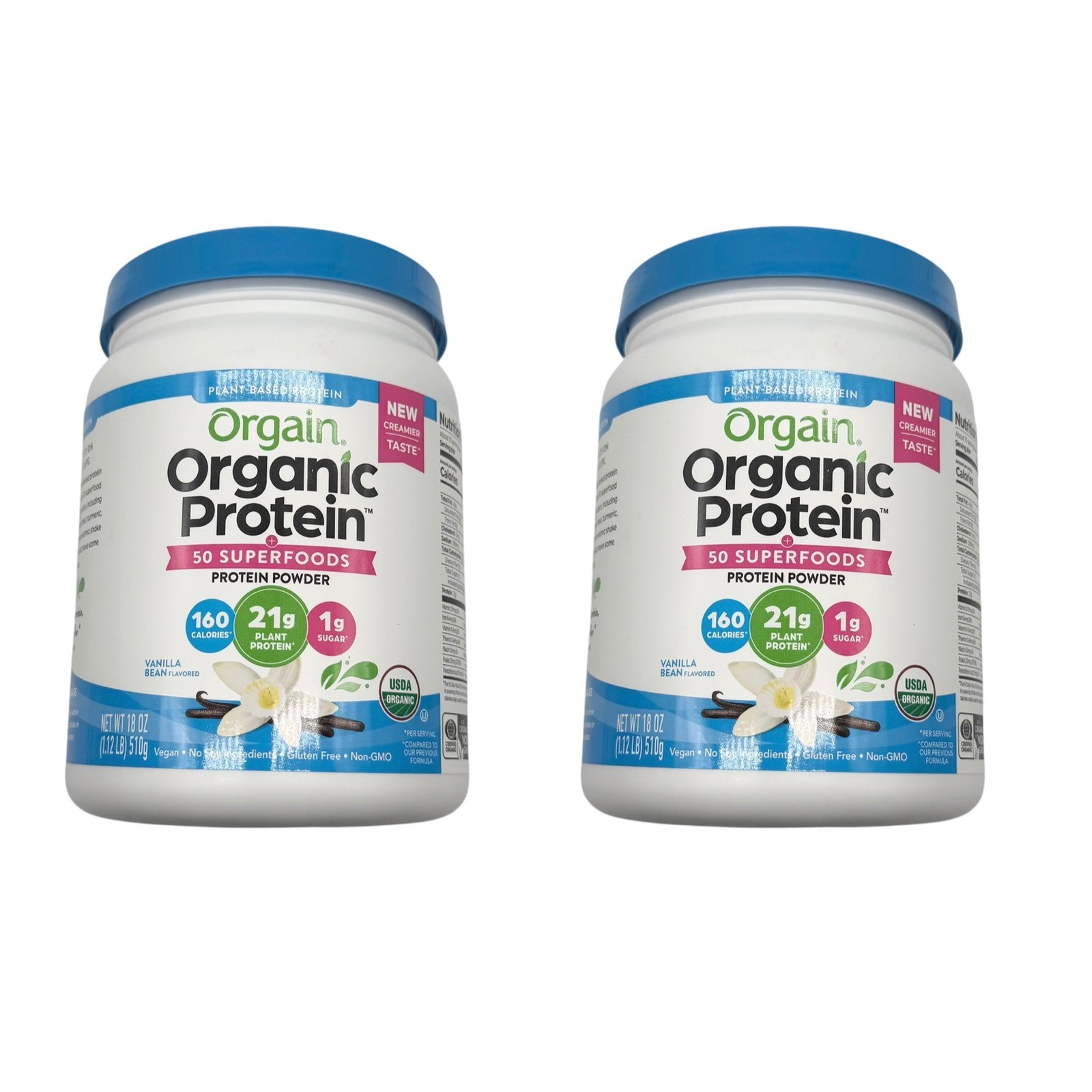 Orgain Organic Protein 50 Superfoods Powder Vanilla Bean 18oz 2 Pack Bundle NEW