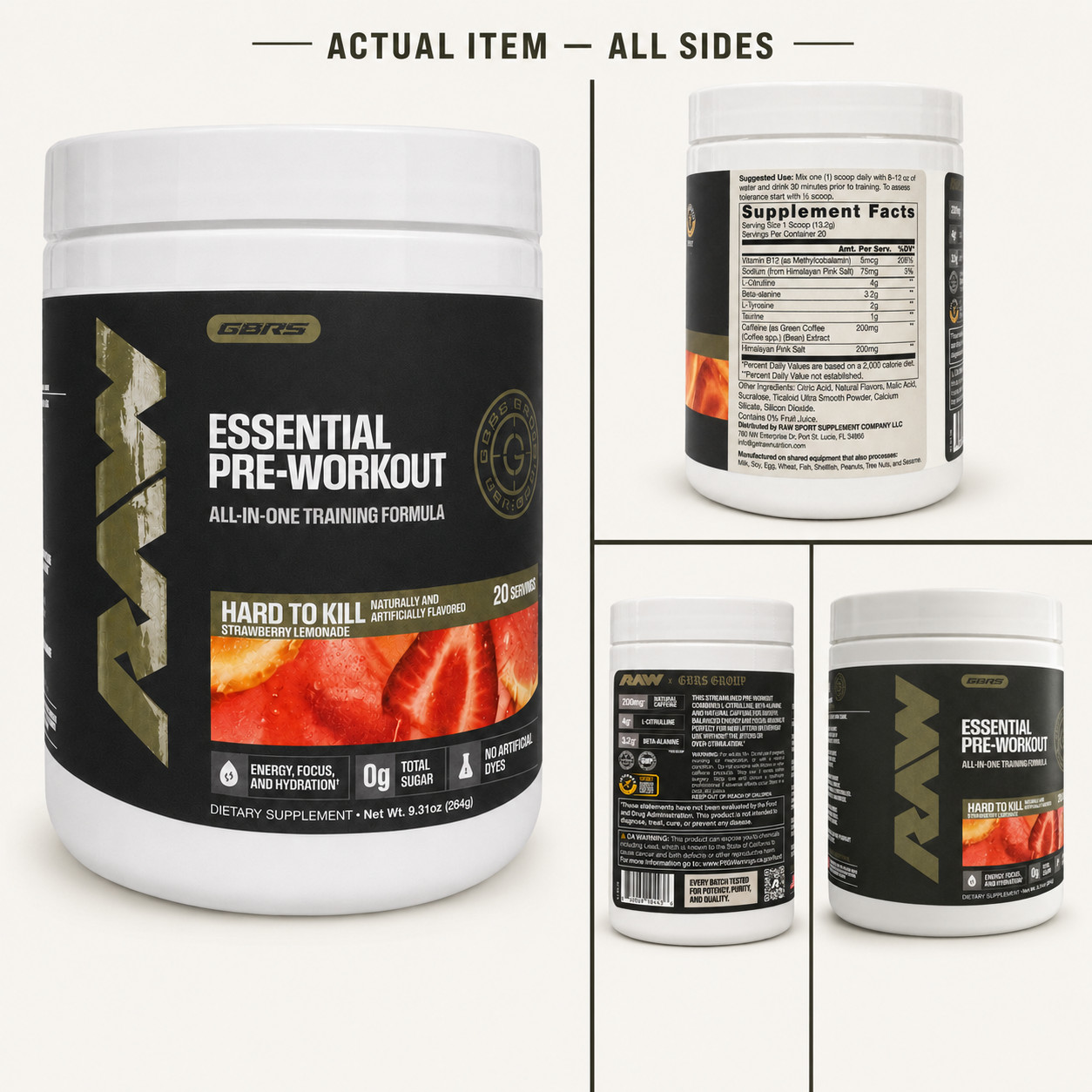 RAW x GBRS Essential Pre-Workout Hard to Kill Strawberry Lemonade Exp 06/2028