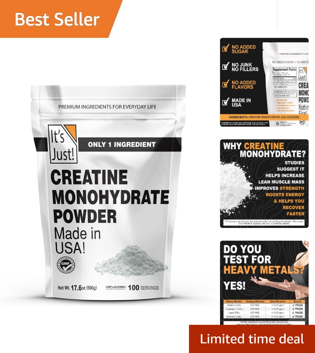 High-Quality Creatine Monohydrate Powder – Gluten-Free, Includes Scoop