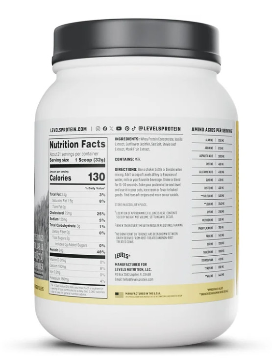 Levels Grass Fed Whey Protein, Vanilla Bean, 1.48 lb