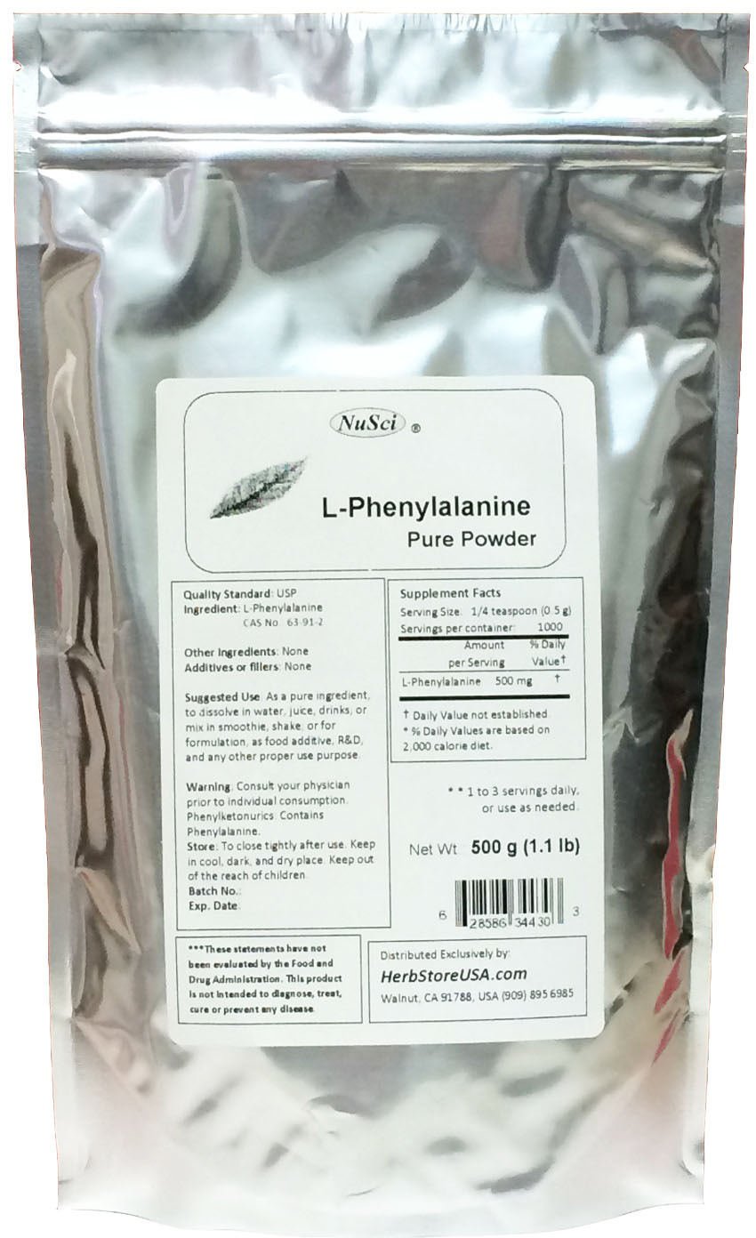NuSci Pure L-Phenylalanine Powder 500g( 1.1LB healthy mental energy