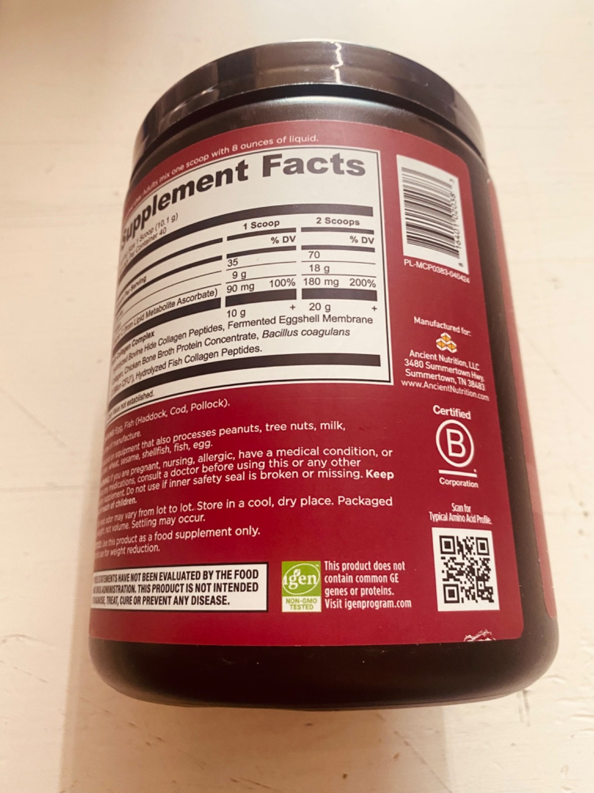Ancient Nutrition Multi Collagen Protein Powder Grass Fed Unflavored Keto 14.3oz