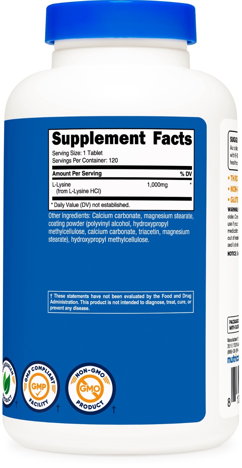 Nutricost L-Lysine 1000mg, 120 Tablets – Gluten Free, Non-GMO, and Vegetarian