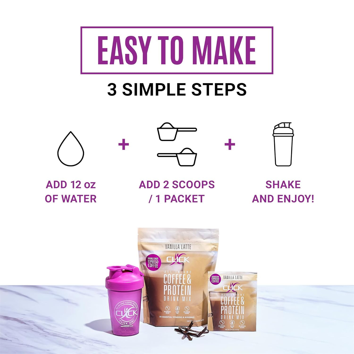 Click Coffee Protein Powder | Double Shot Espresso | 16G Protein | 23 Essential