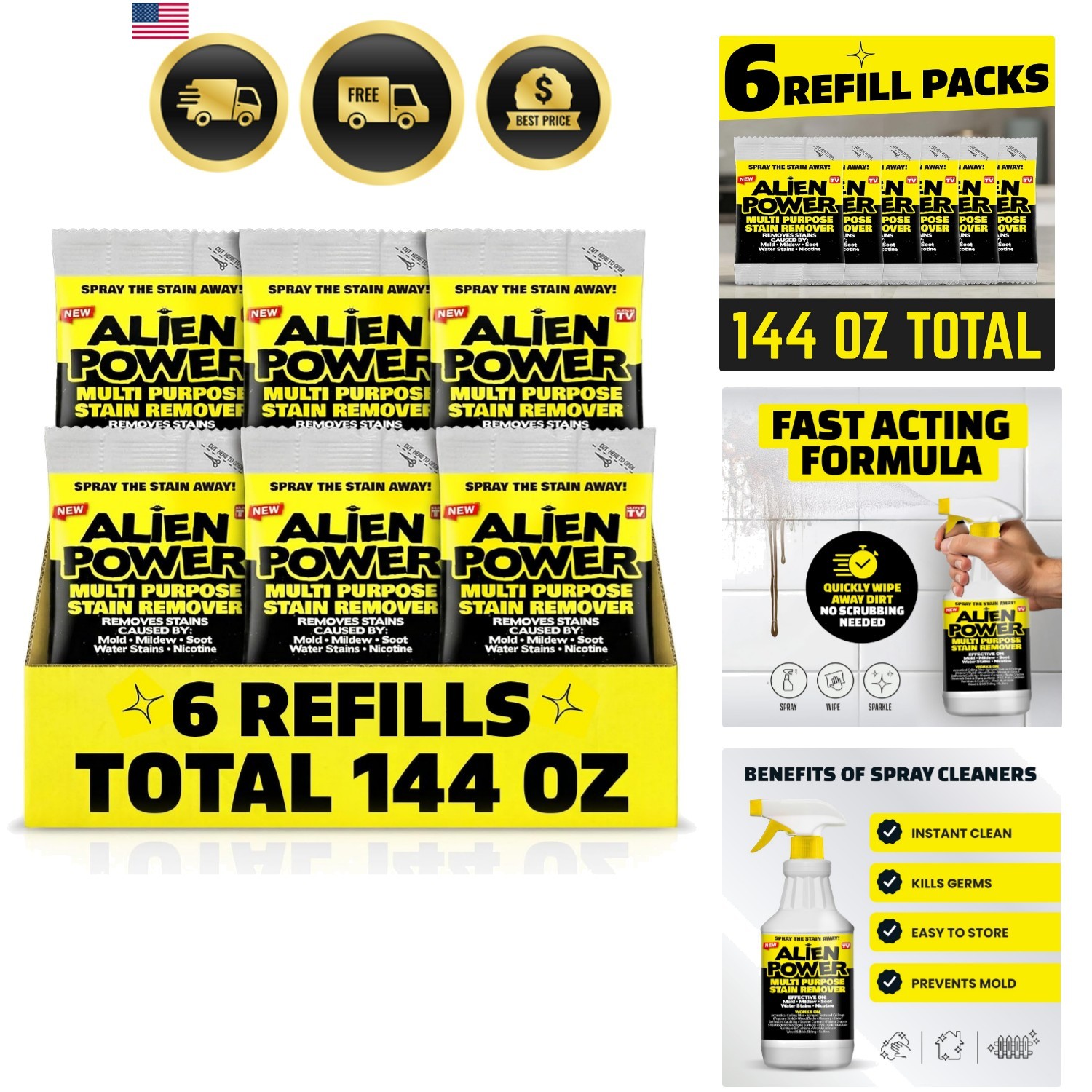 Alien Power 6 Pack Refill Packets | Makes 144 Fl Oz Worth of Alien Power Solu…