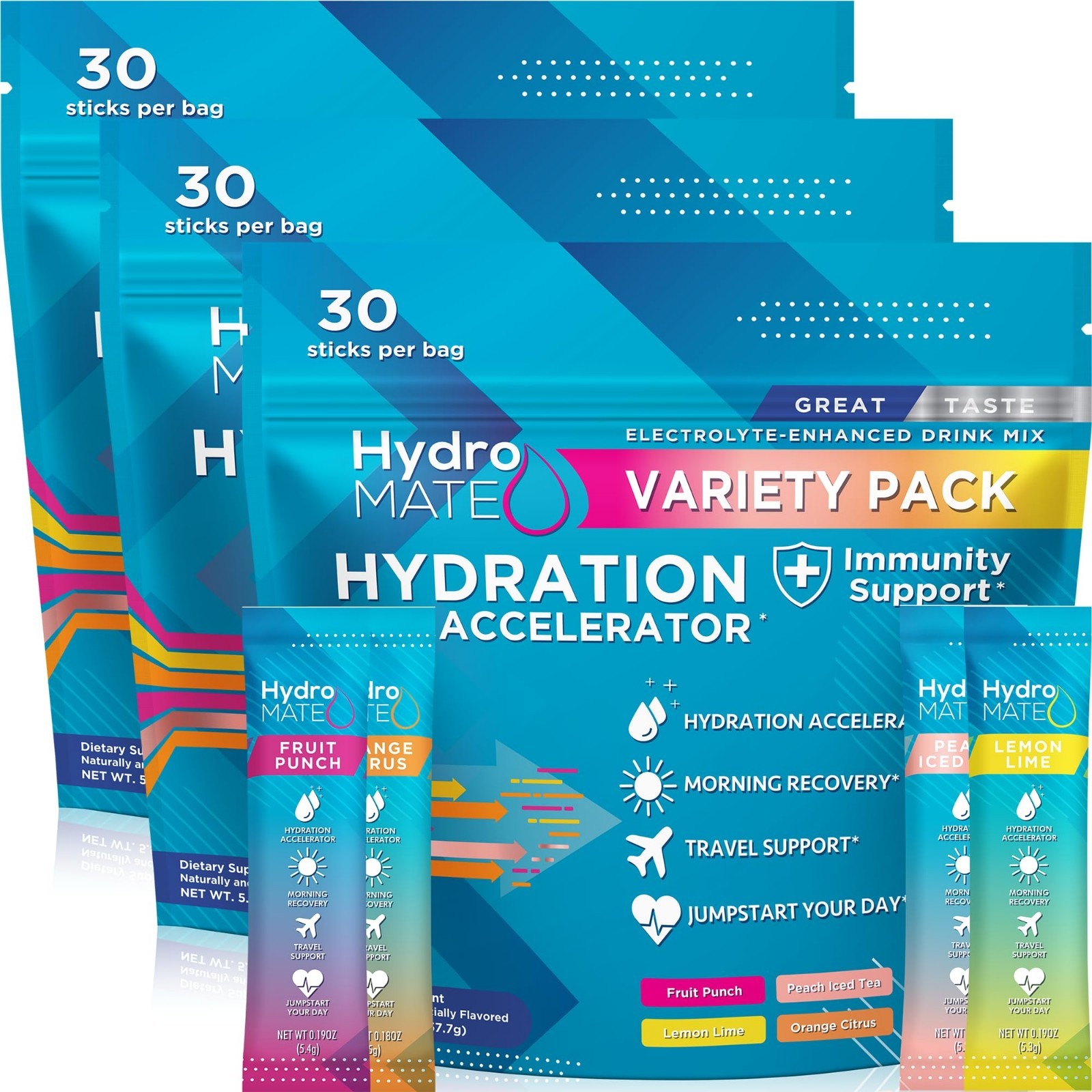 Electrolyte Powder Variety Pack – Bulk Hydration Packets, Low Sugar, 90 Count