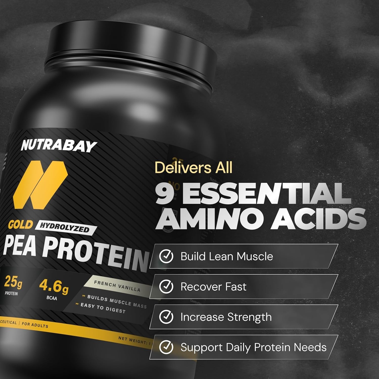 Plant Based Protein Powder 25g Protein ,4.6g BCAA | French Vanilla , 25 Servings