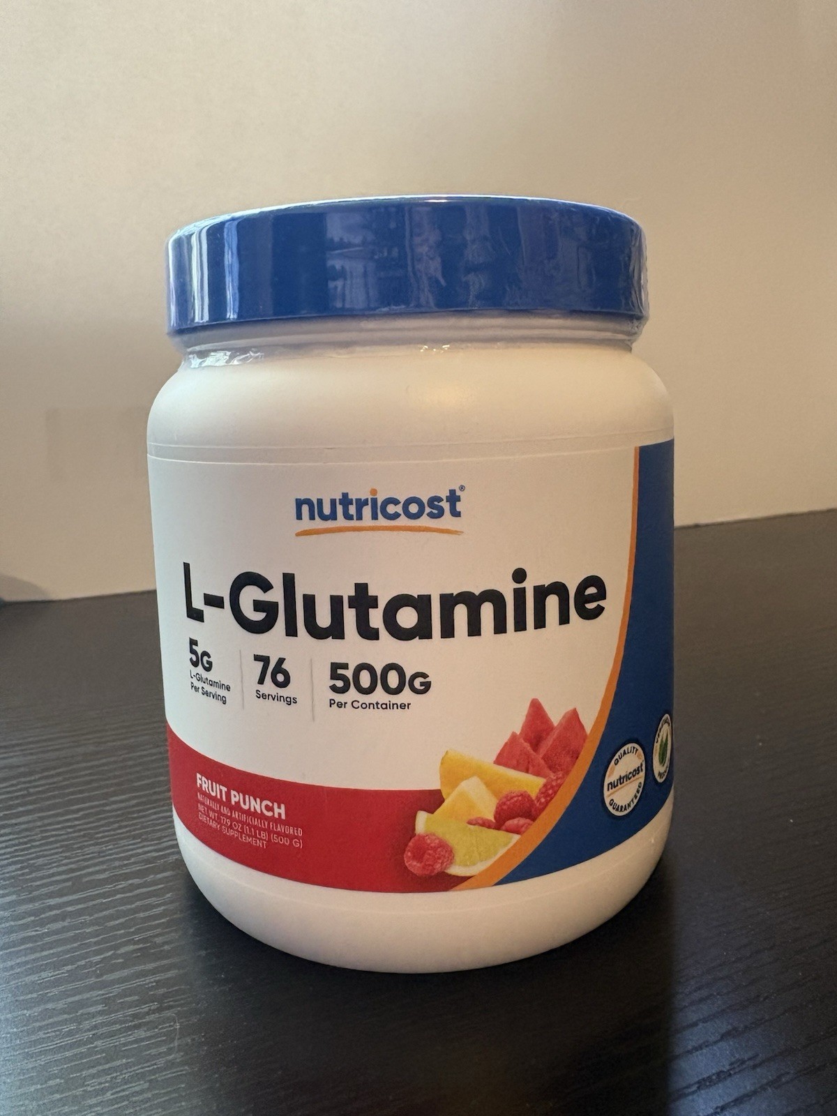 Nutricost L-Glutamine Amino Acid Powder Fruit Punch 500g 76 Servings 5g
