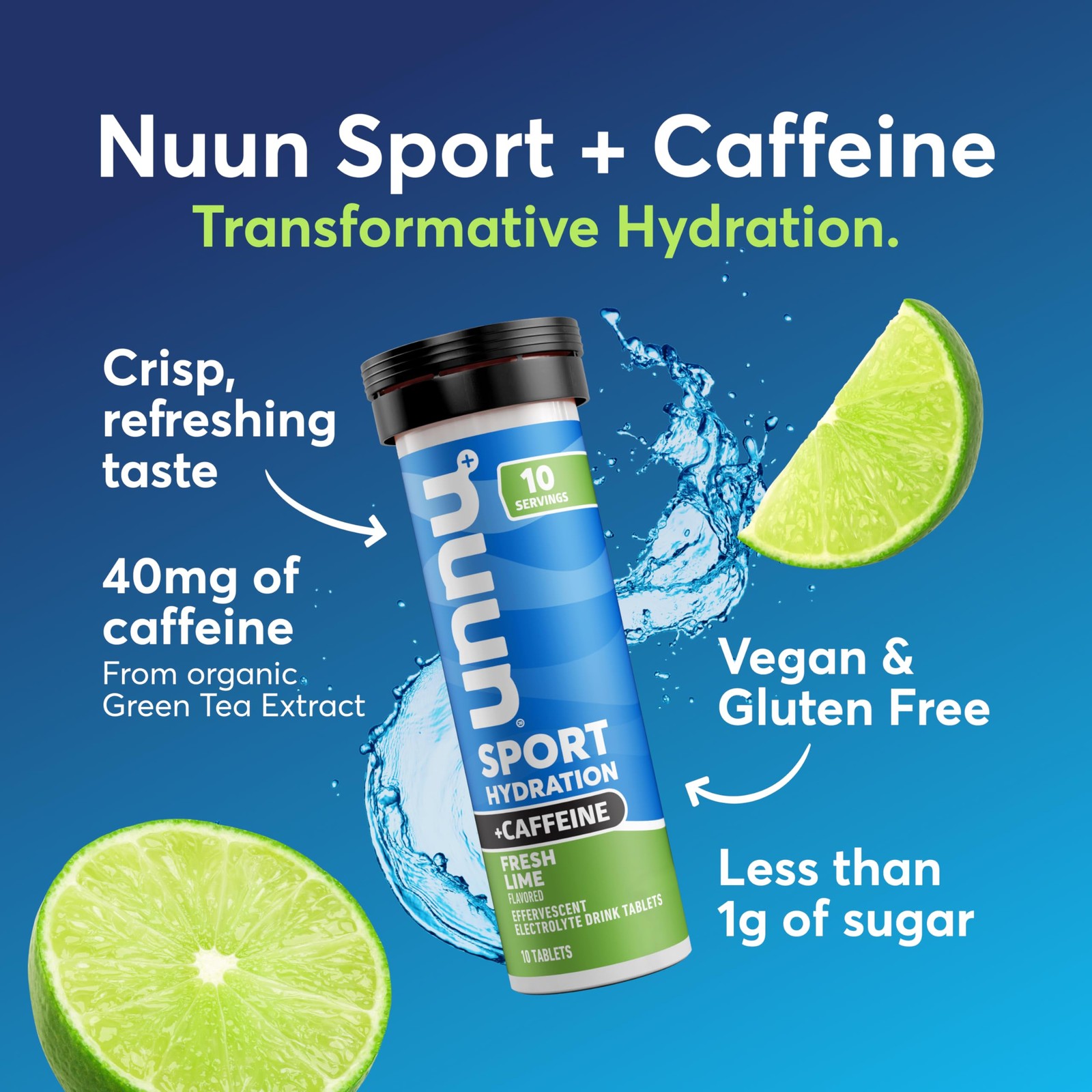 Nuun Electrolyte Drink Tabs Energy Fresh Lime 8 Count 1.9 Ounce 1170108 Nefl 8