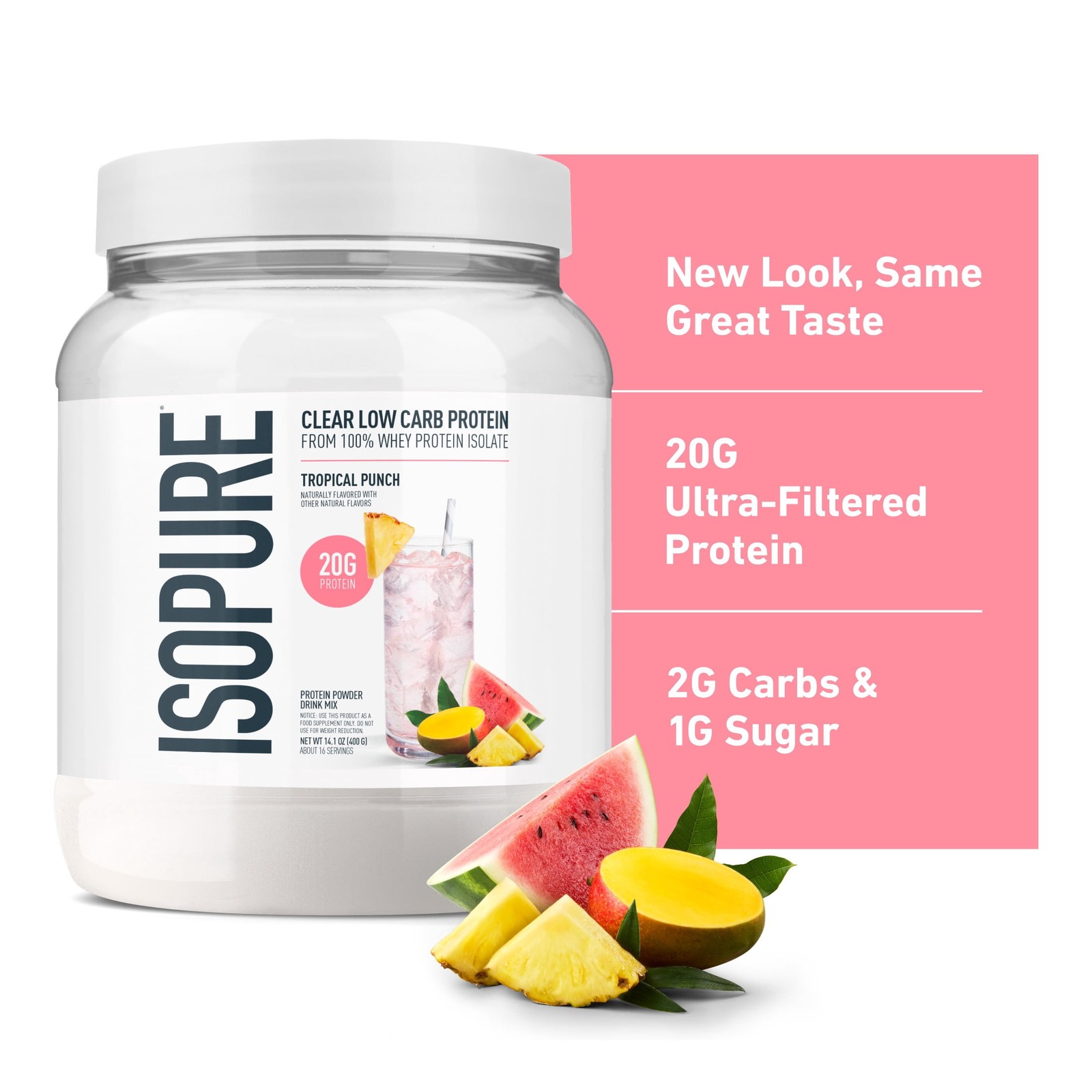 Isopure Clear Low Carb 100% Whey Protein Isolate Powder, Tropical Punch