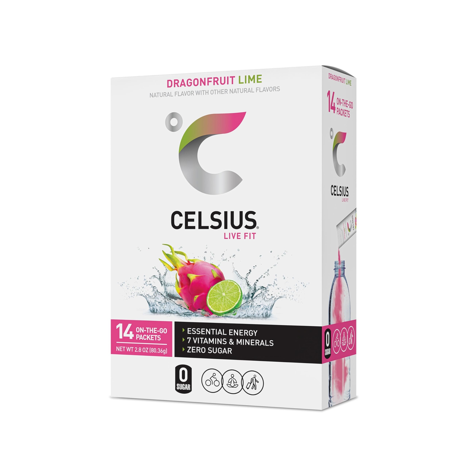 CELSIUS Dragonfruit Lime On the Go Powder Sticks 14 Count Energy Drink Mix