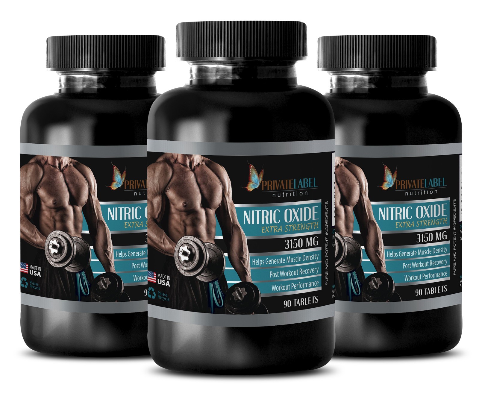 Nitric Oxide 3150 mg Powder Pre Workout Booster 270 Capsules 3 Bottles