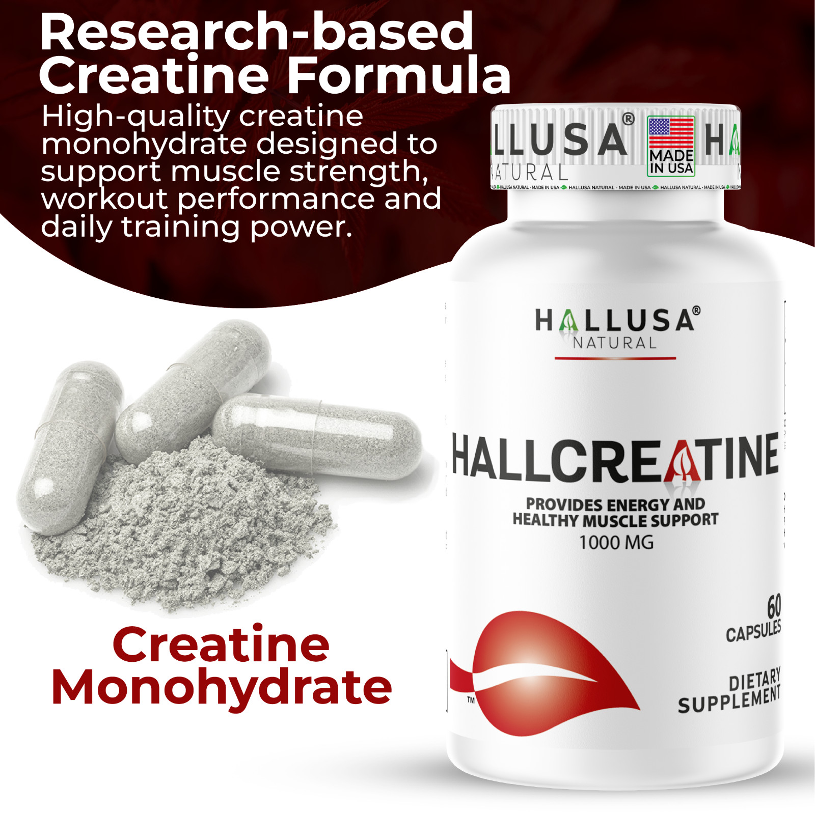 CREATINE Monohydrate – Amino Acid – Preworkout – Support Muscles – 60