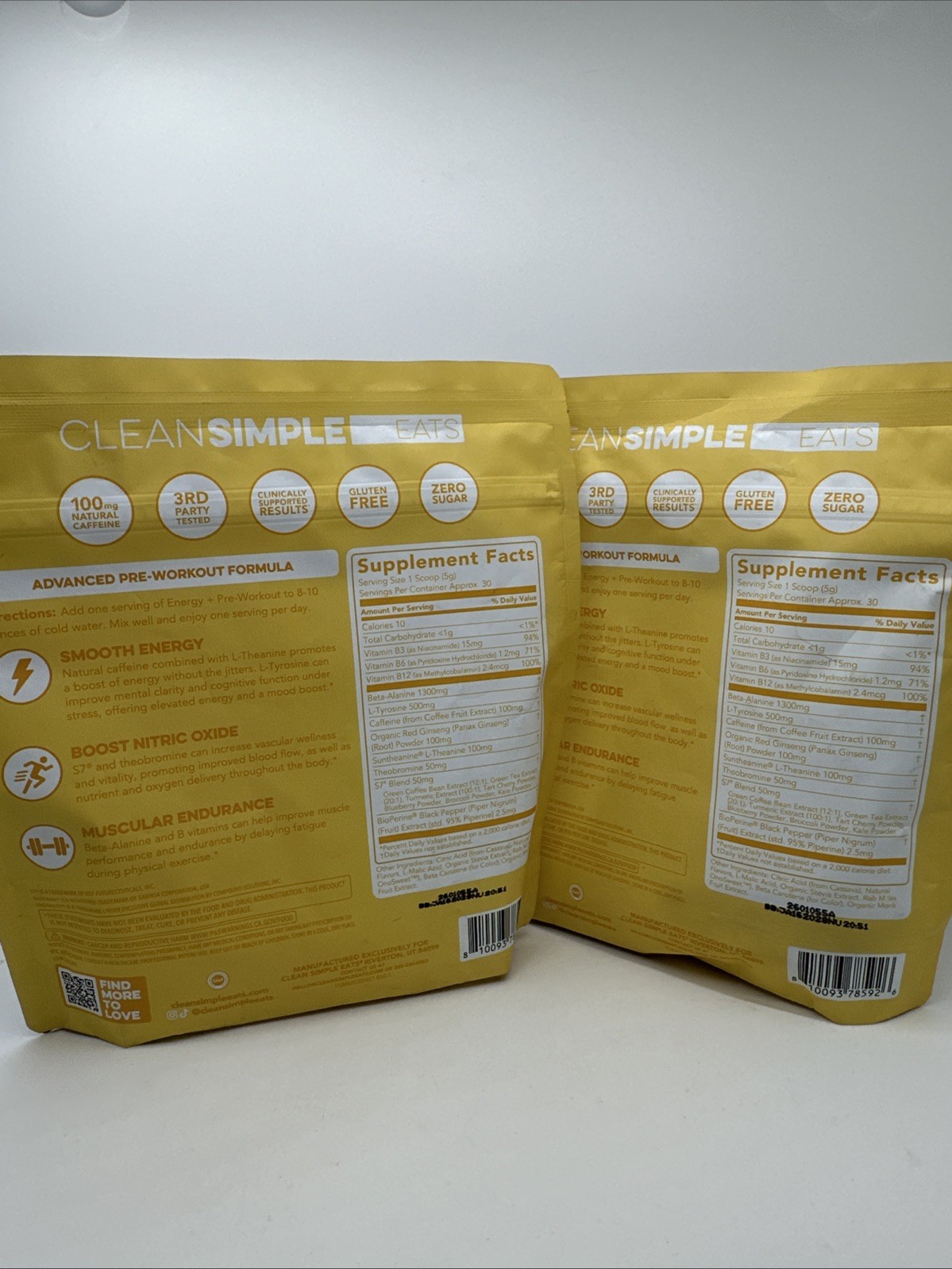 (2) Clean Simple Eats Energy + Pre Workout (30 Servings) Exp.2028