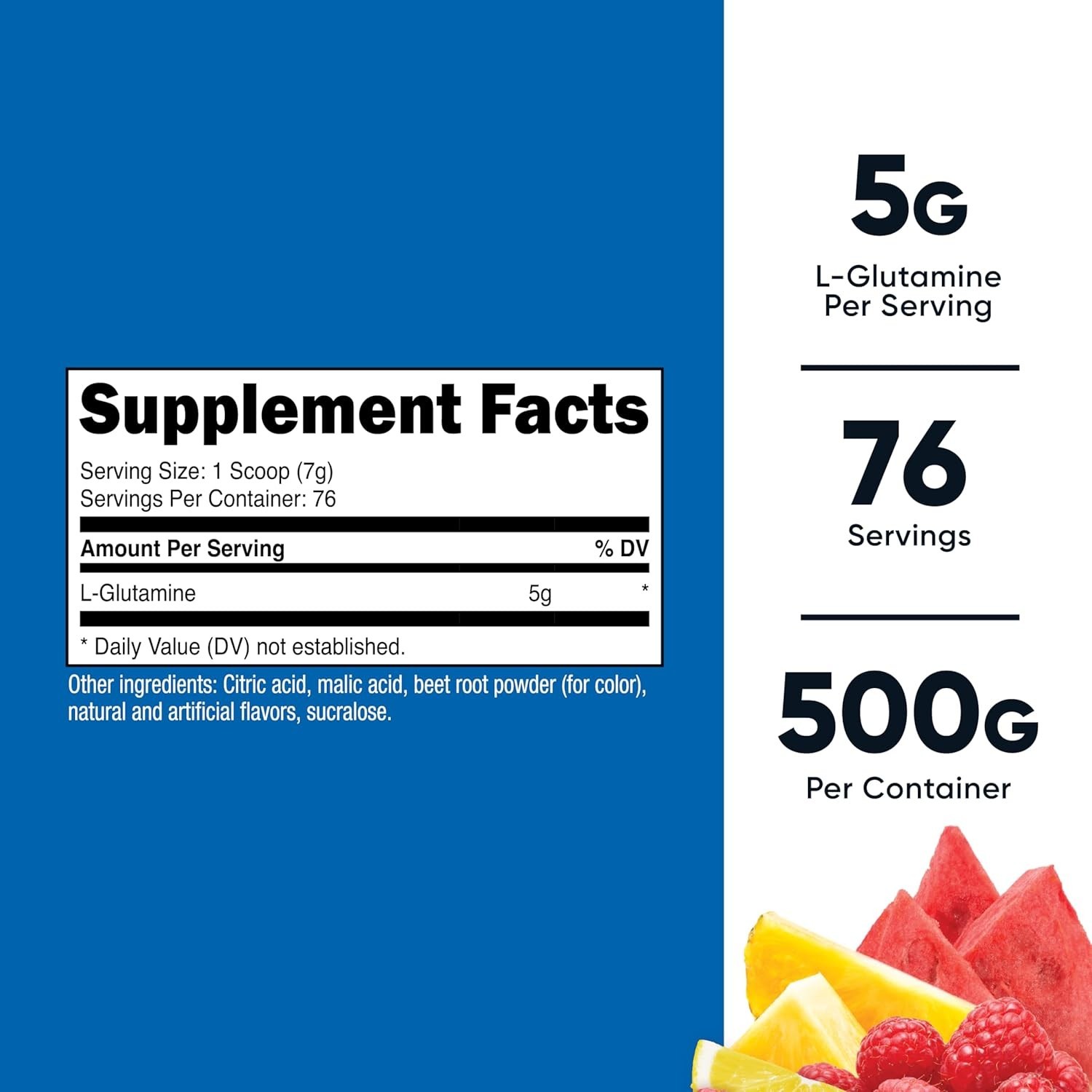 Gluten-Free L-Glutamine Powder 500g – 76 Servings in Fruity Punch Flavor