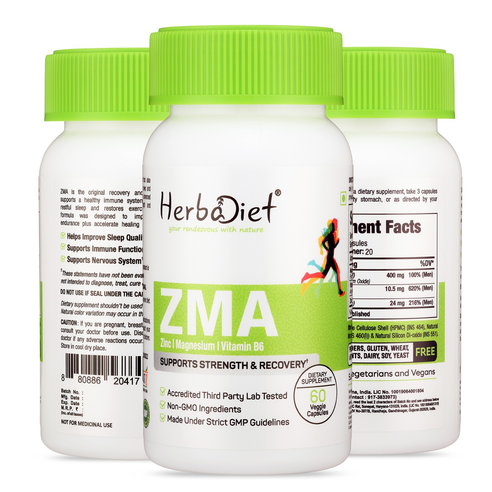 ZMA Dietary Supplement Capsules with Zinc, Magnesium, B6 for Muscle Recovery