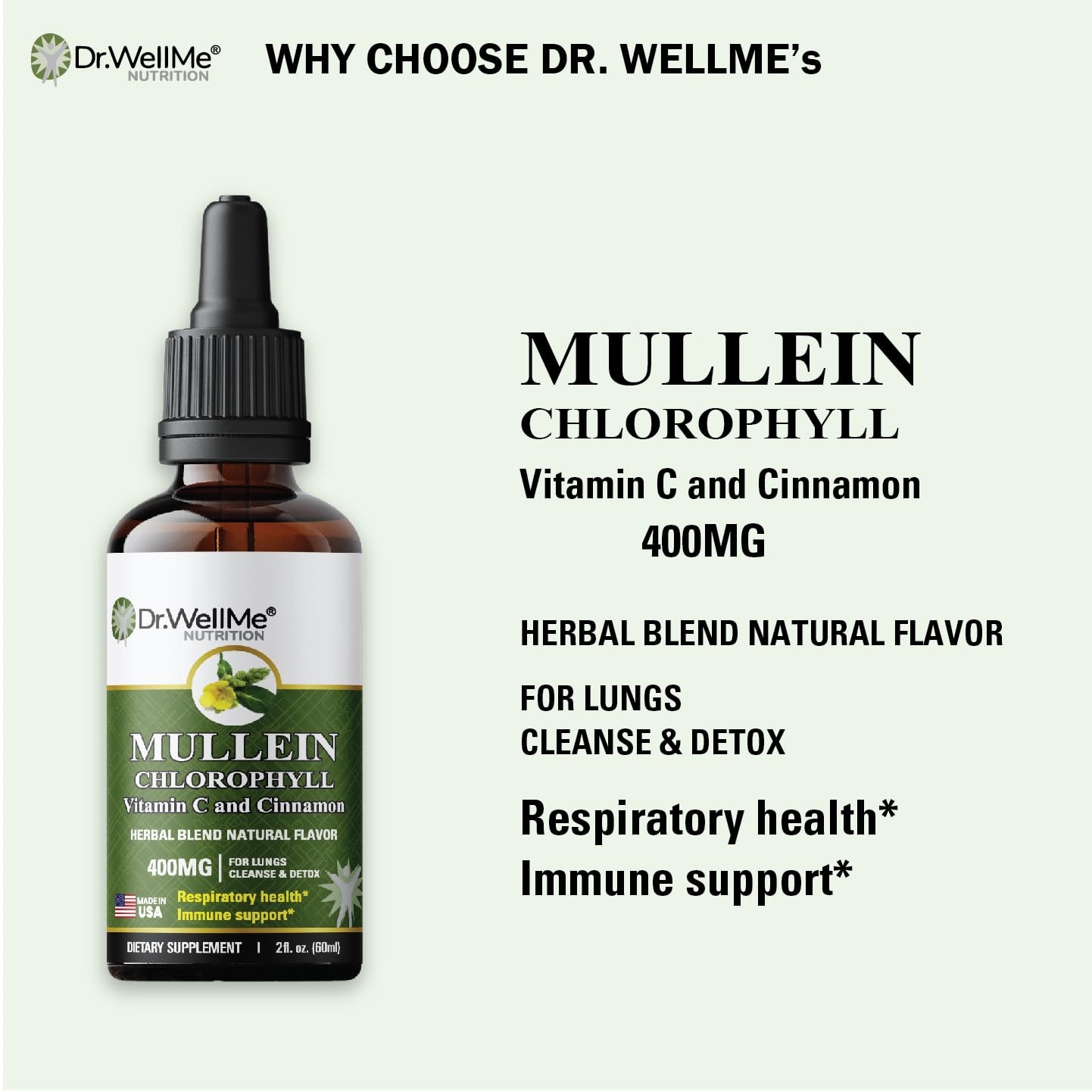 Dr.WellMe Mullein Chlorophyll 2 fl oz Liquid Drops – 2 Fl Oz (Pack of 1)