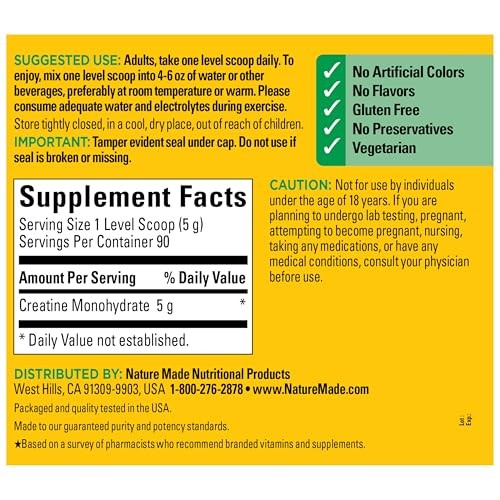 Creatine Monohydrate Powder 5g Unflavored Muscle Support 90 Day