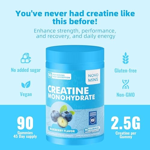 Creatine Monohydrate Gummies 5000mg 90 Count Blueberry