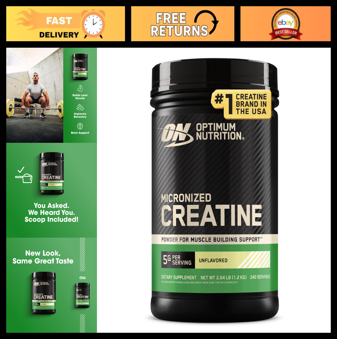 Micronized Creatine Monohydrate Powder – 5g Per Serving, Supports Strength & Rec