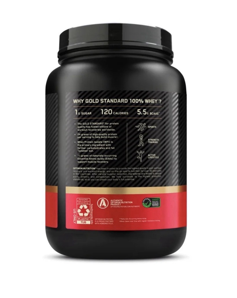 Gold Standard 100% Whey Protein Powder, Vanilla Ice Cream 1.5lb Tub, 22 Servings