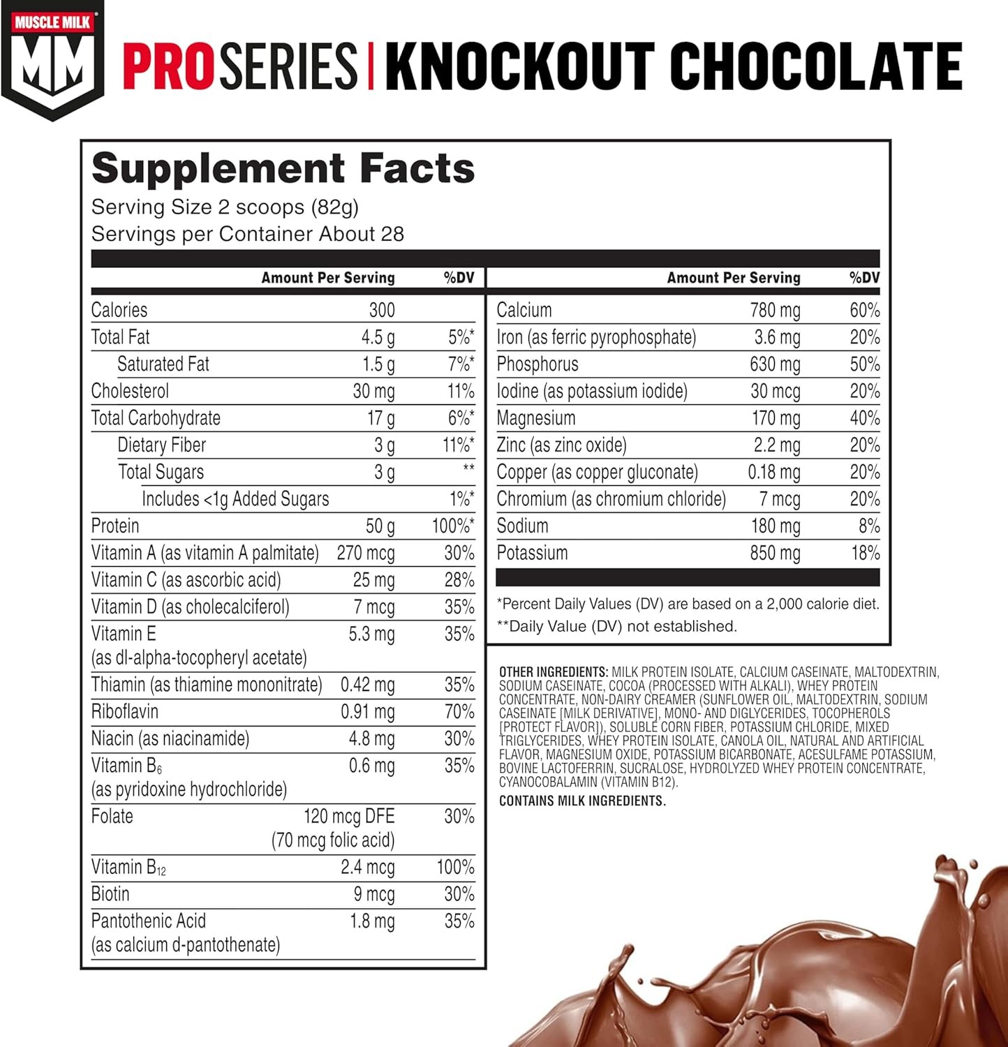 Muscle Milk Pro Knockout Chocolate 5lb 50g Protein 28 Servings