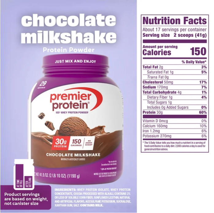 Premier Protein 100% Whey Protein Powder, Chocolate Milkshake, 29 Servings