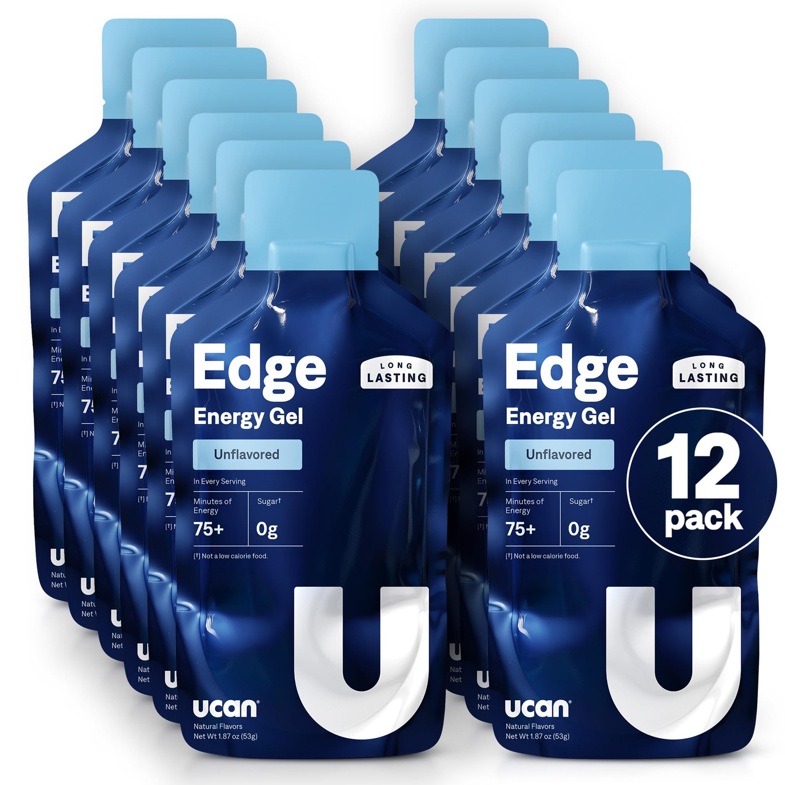 UCAN Edge Energy Gel Shots, Unflavored (12, 2 1.4 Pound (Pack of 1), Clear