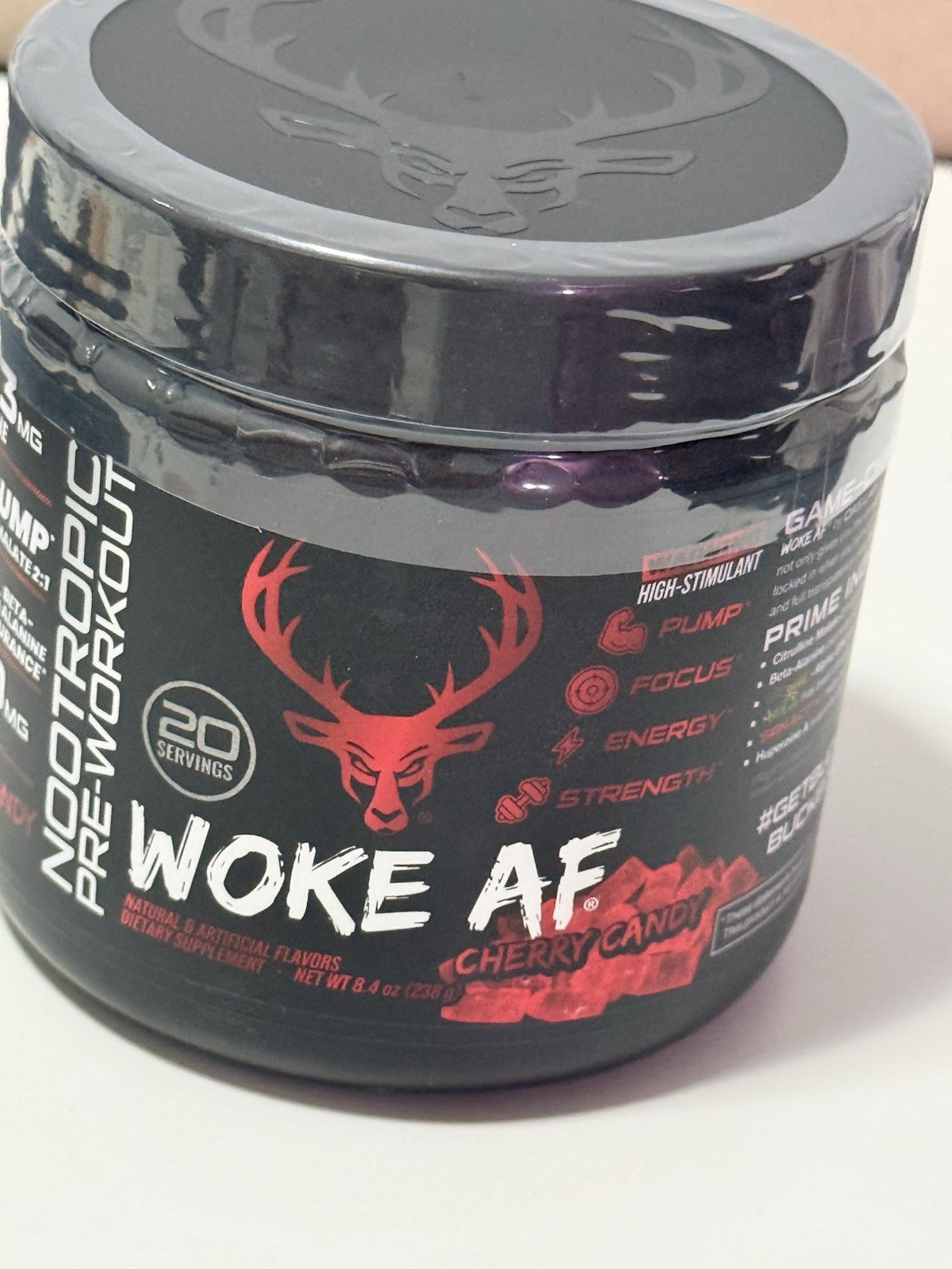 Bucked Up – Woke AF – “CHERRY CANDY” Flavor Nootropic Preworkout – Exp 02/28