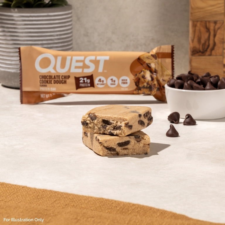 Quest Protein Bar Chocolate Chip Cookie Dough 21g Protein GF 2.12 oz 12 Pack
