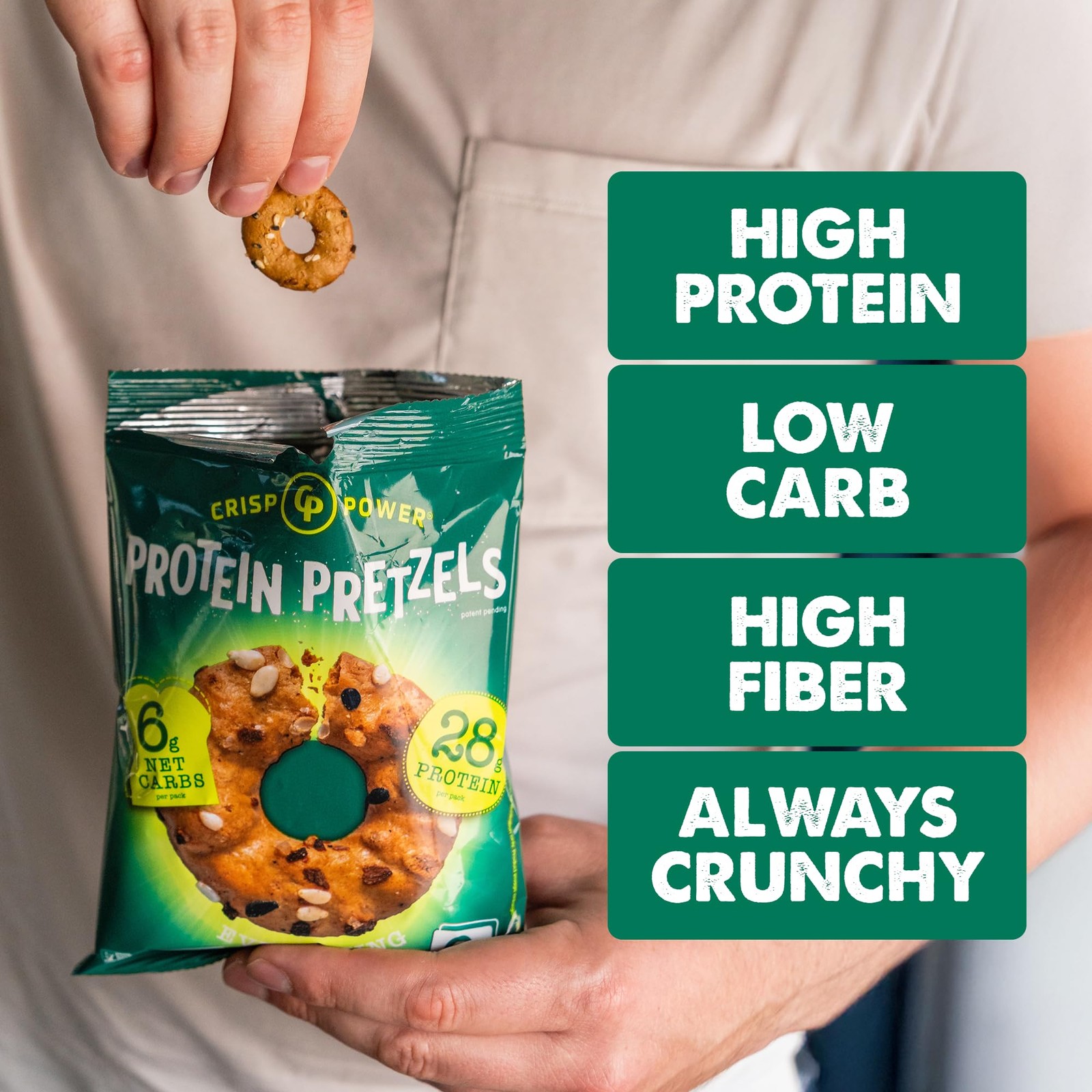 Crisp Power Protein Pretzels Variety Pack Sea Salt Vegan Keto Snack Plant Based