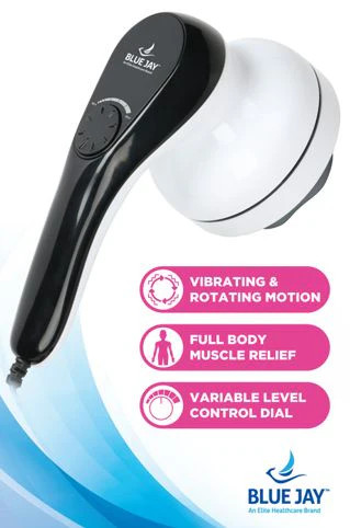 Blue Jay Handheld Corded Massager for Deep Muscle Relief – With 4 Massage Heads