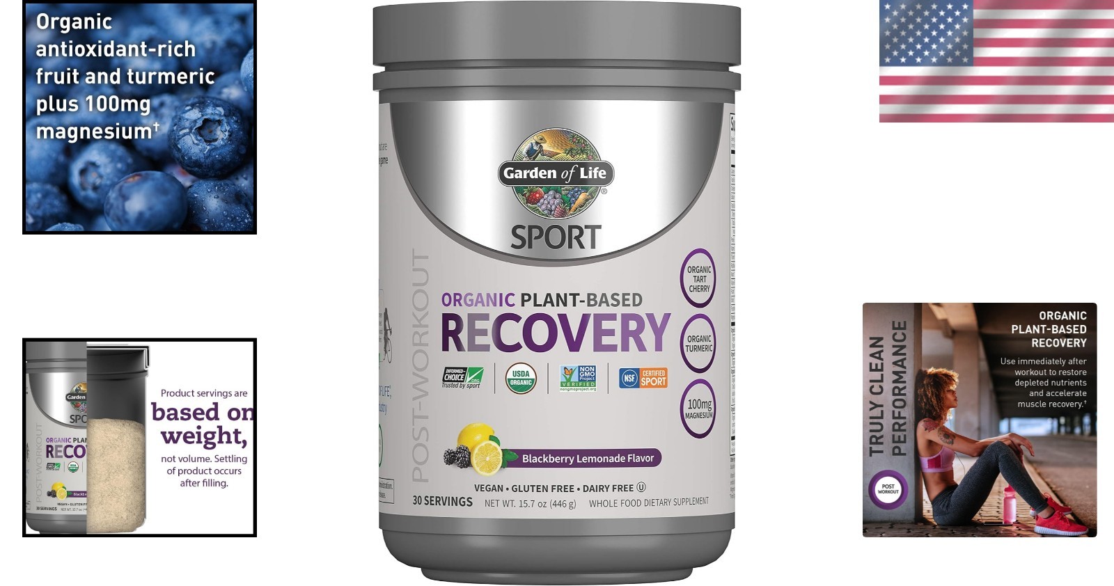 Plant-Based Post Workout Recovery Powder – 30 Servings, Blackberry Flavor