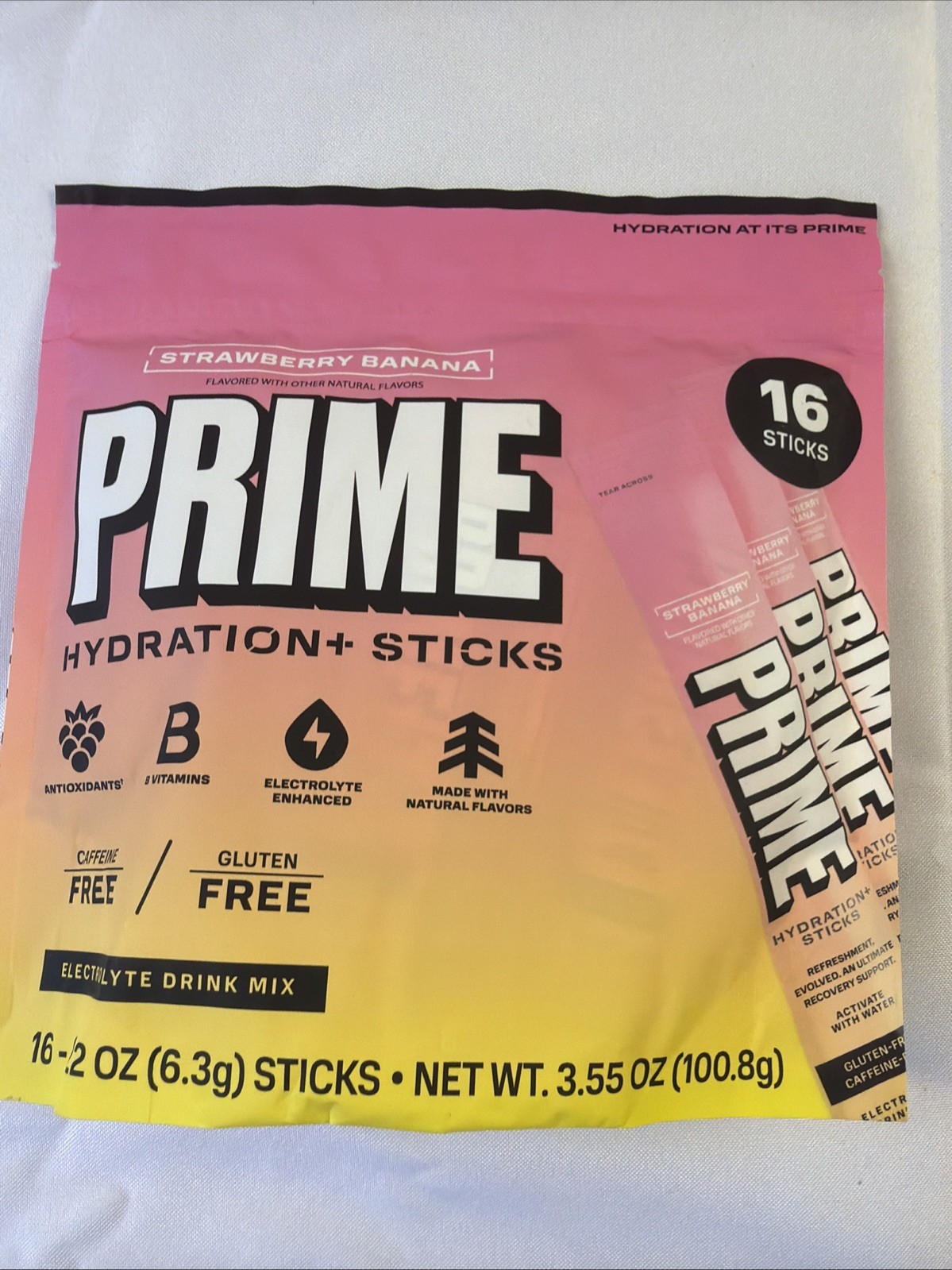 2 Pack PRIME Hydration Strawberry Banana Powder Sticks 16 Ct Each Sugar Free