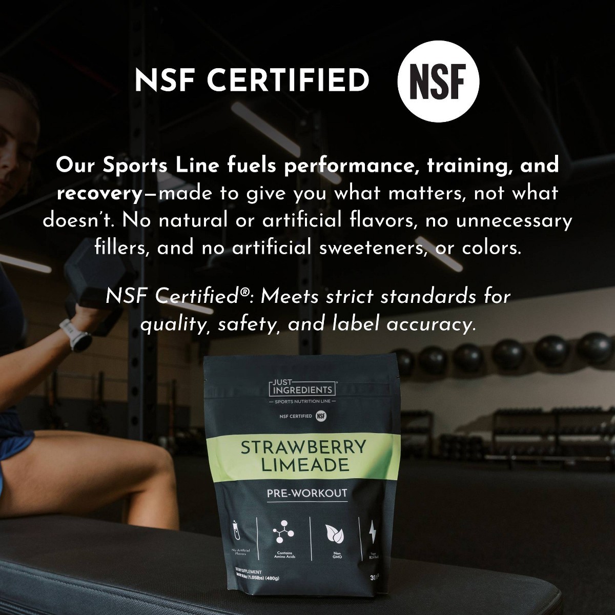 Just Ingredients Strawberry Limeade Pre-Workout Powder (NSF) – 30 Servings