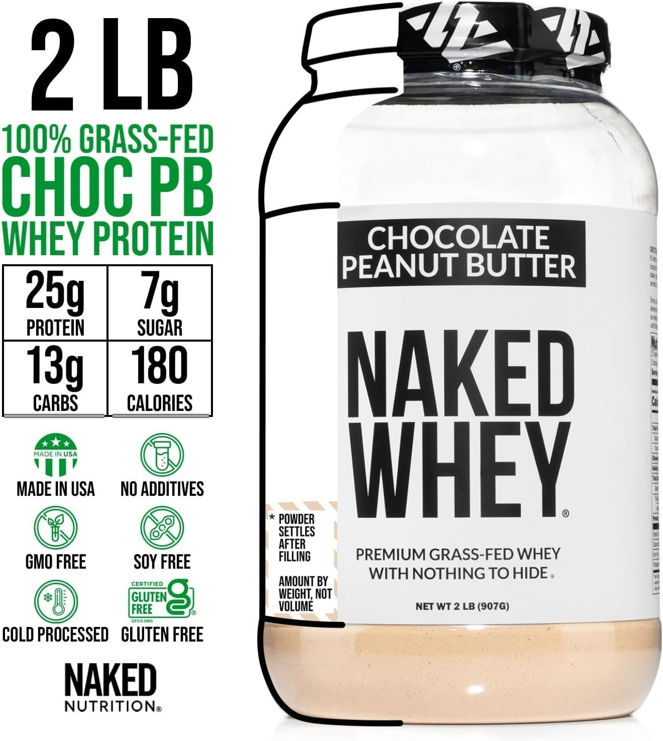 Whey Chocolate Peanut Butter Protein Powder, Grass Fed Whey, No GMO, No Soy