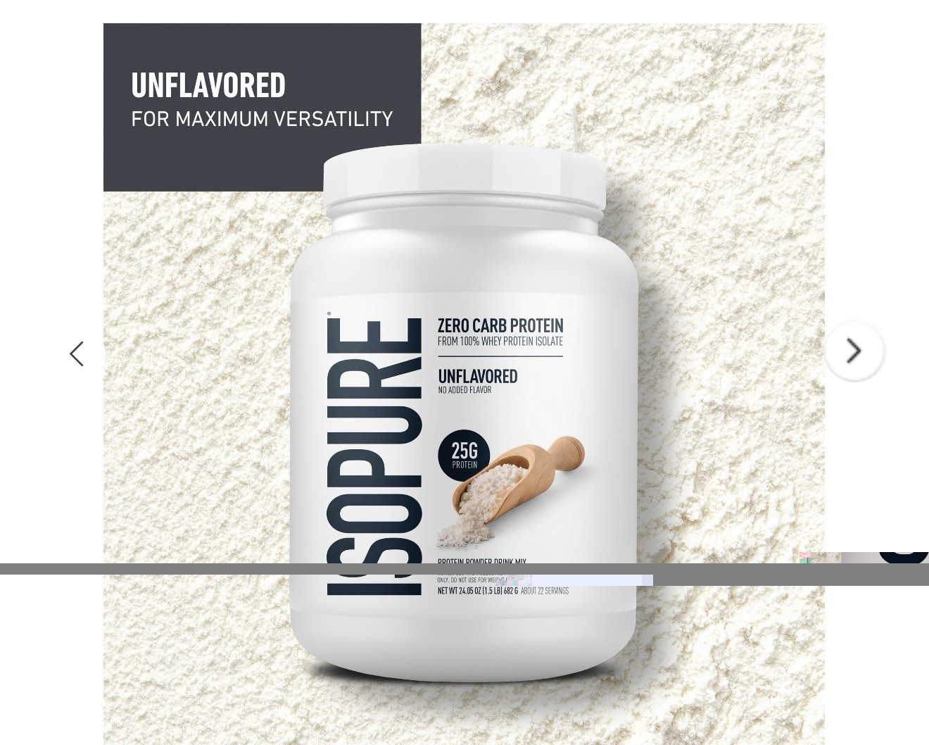 Isopure Zero Carb Whey Protein Isolate Powder Unflavored 25g Protein 24.05oz