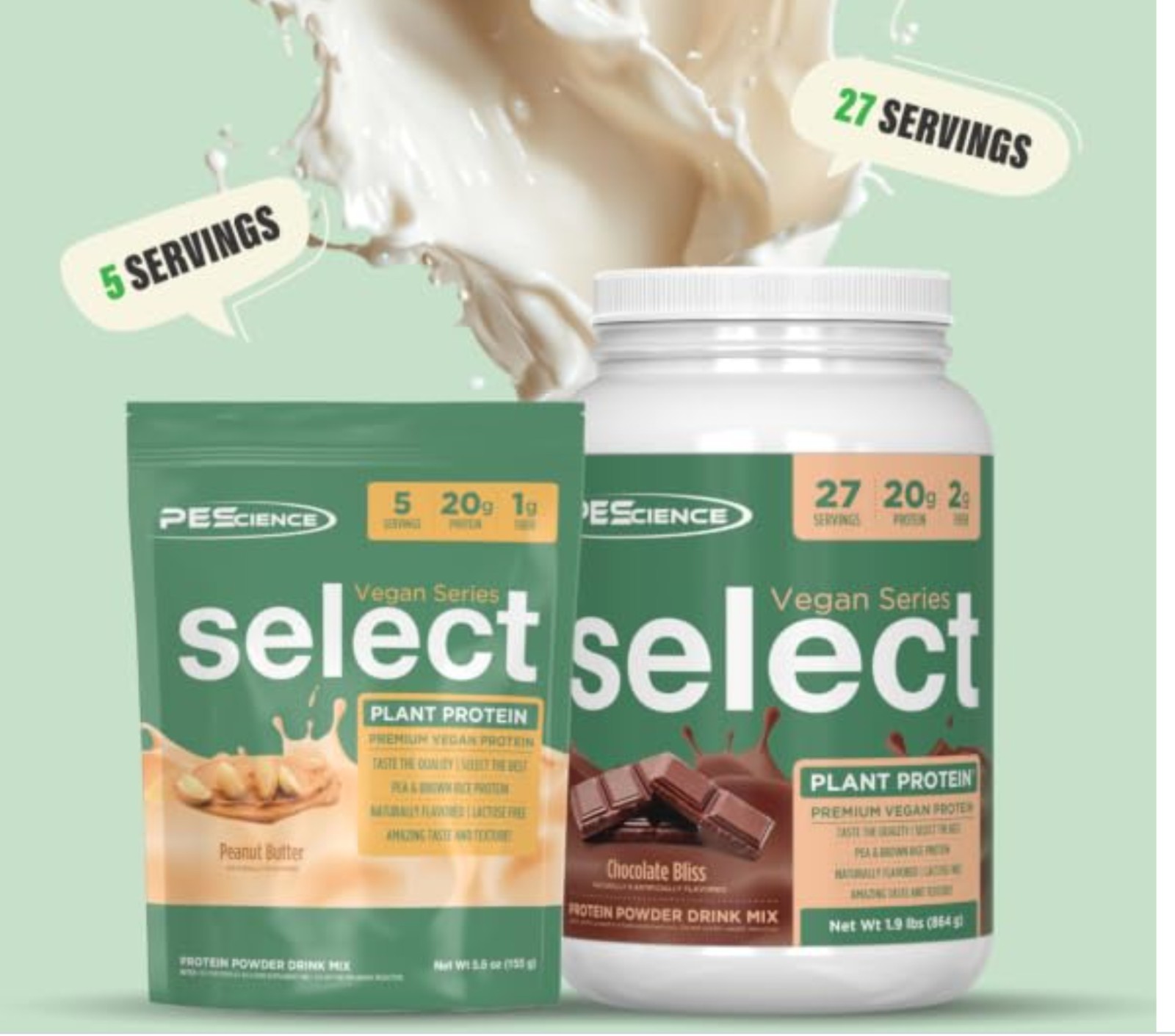PESCIENCE SELECT PLANT PROTEIN Vegan 2lb (27 Serv) Peanut Butter BEST BY 11/26