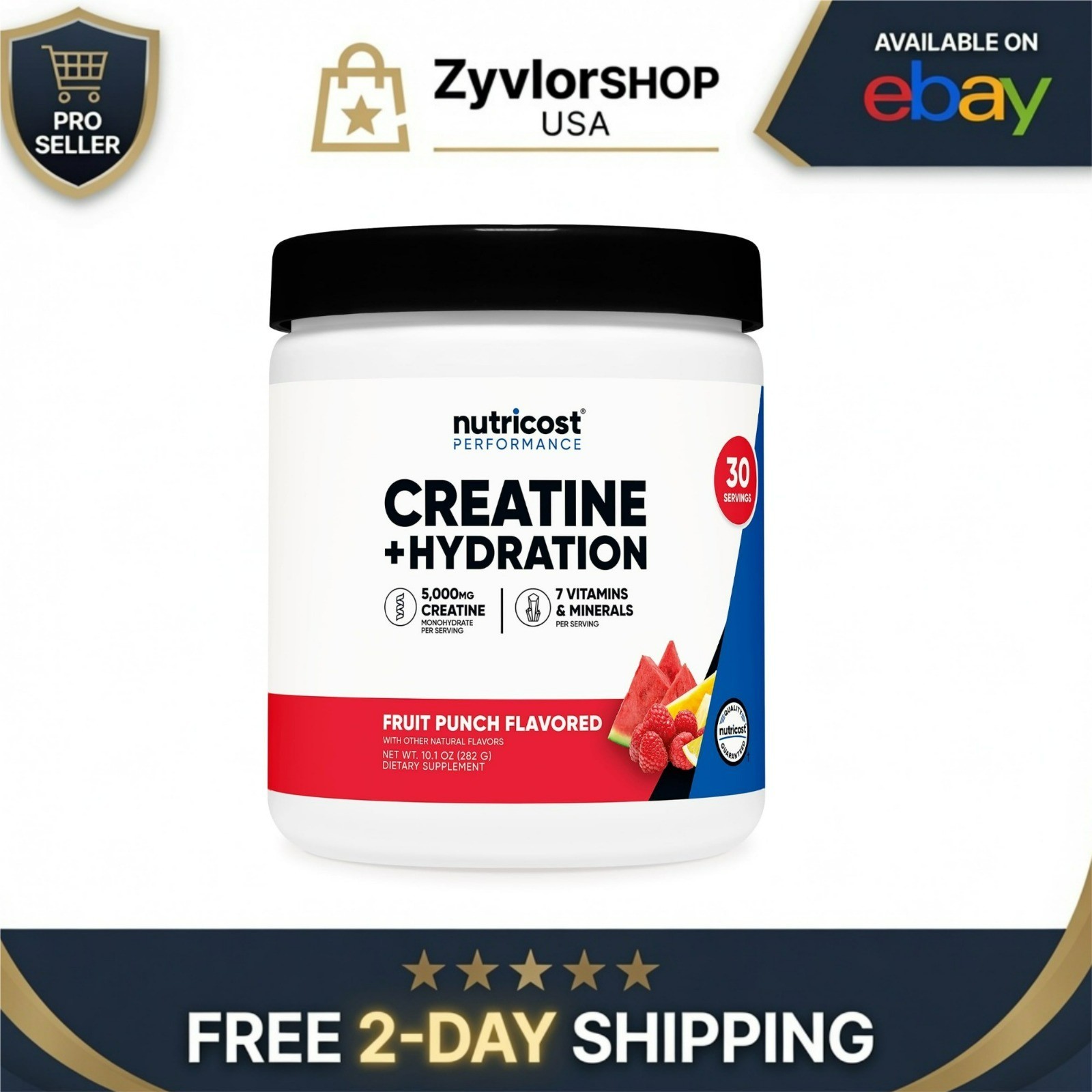 Nutricost Creatine Monohydrate + Hydration Powder – Fruit Punch, 30 Servings