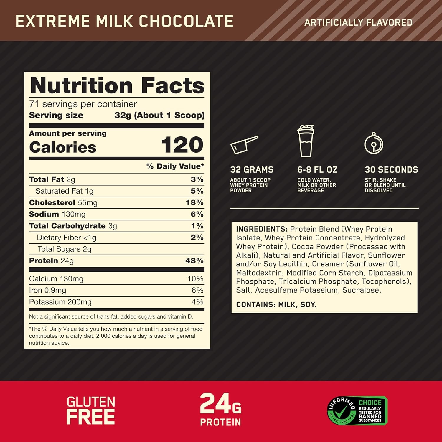 Optimum Nutrition Gold Standard 100 Whey Protein Powder, 5 Pound, Extreme Milk
